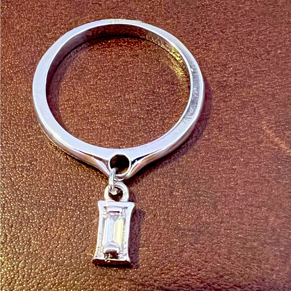 Sterling silver ring with dangling crystal never worn new